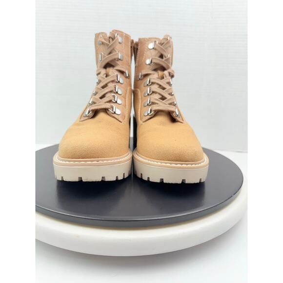 Dolce Vita Hank Womens Sz 8 Combat Boot Tan Cafe Brown Snakeskin Print Lug Sole - Picture 3 of 10